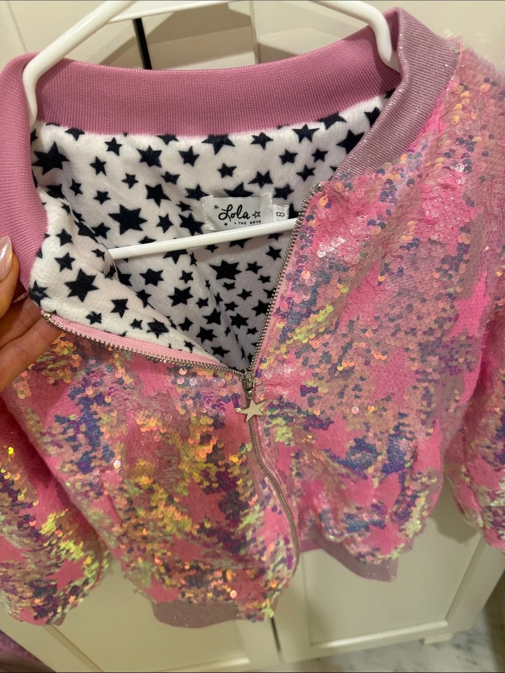 Lola + The Boys Pink Sequin Bomber Jacket
